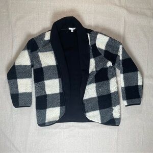 Sonoma | Black & White Buffalo Check Plaid Open-Front Teddy Jacket  | Large